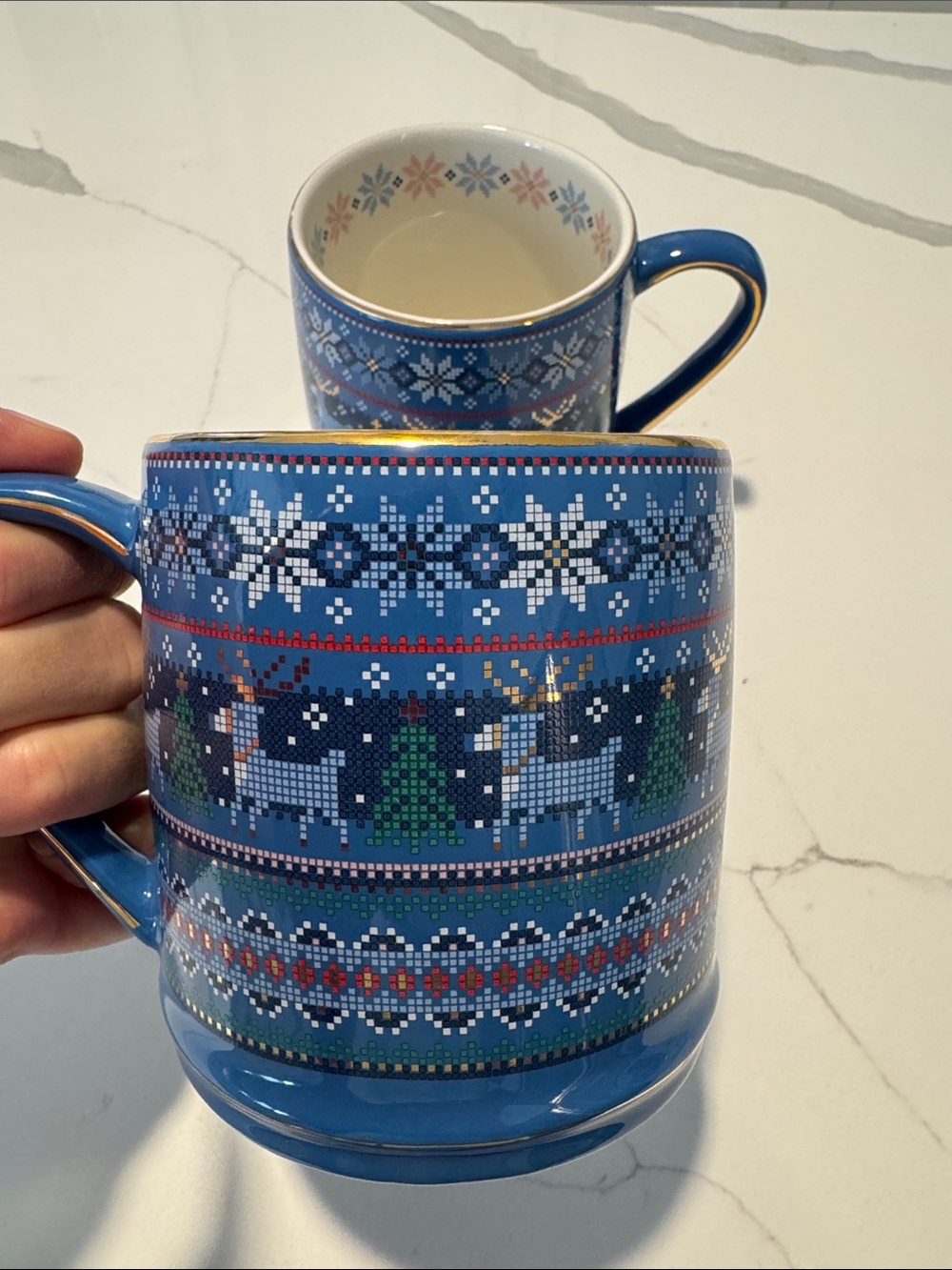 Macy's Thanksgiving Day Parade.  Holiday Pattern Ceramic Mugs - Set of 2